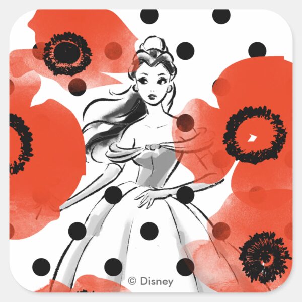 Belle_With_Poppies_and_Polka_Dots_Square_Sticker_1 Belle With Poppies And Polka Dots Square Sticker