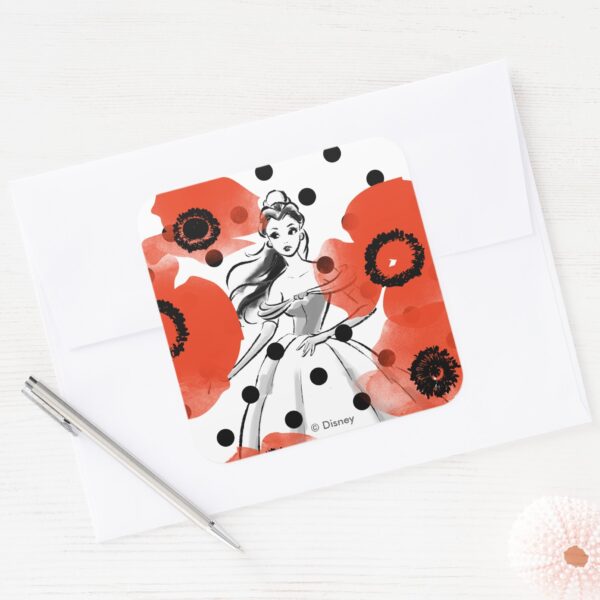 Belle_With_Poppies_and_Polka_Dots_Square_Sticker_3 Belle With Poppies And Polka Dots Square Sticker