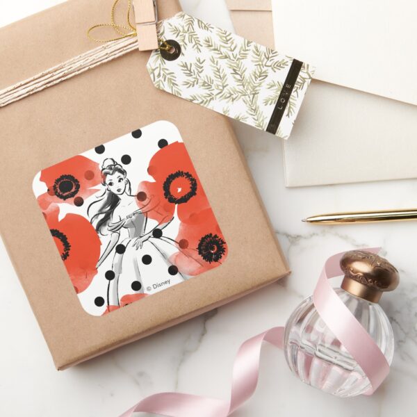Belle_With_Poppies_and_Polka_Dots_Square_Sticker_5 Belle With Poppies And Polka Dots Square Sticker