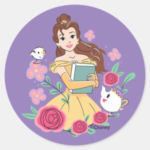 Belle_&_Friends_Bookish_Blooms_Classic_Round_Sticker_1 Belle Friends Bookish Blooms Classic Round Sticker