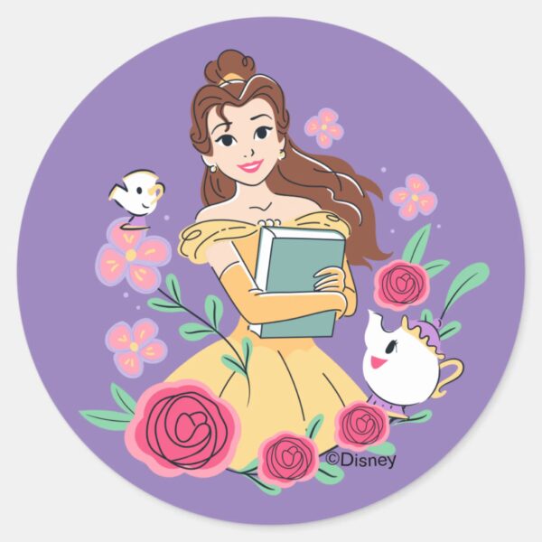 Belle_&_Friends_Bookish_Blooms_Classic_Round_Sticker_1 Belle Friends Bookish Blooms Classic Round Sticker