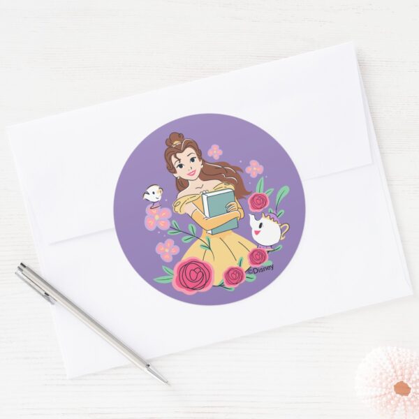 Belle_&_Friends_Bookish_Blooms_Classic_Round_Sticker_3 Belle Friends Bookish Blooms Classic Round Sticker