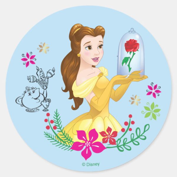 Belle___Belle_And_Her_Christmas_Rose_Classic_Round_Sticker_1 Belle Belle And Her Christmas Rose Classic Round Sticker