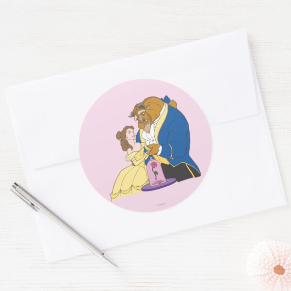 Belle_and_Beast_Holding_Hands_Classic_Round_Sticker_3 Belle And Beast Holding Hands Classic Round Sticker