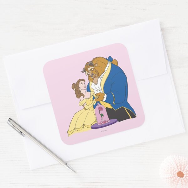 Belle_and_Beast_Holding_Hands_Square_Sticker_3 Belle And Beast Holding Hands Square Sticker