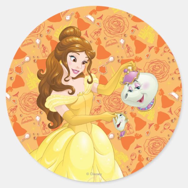 Belle_with_Mrs._Potts_and_Chip_Classic_Round_Sticker_1 Belle With Mrs. Potts And Chip Classic Round Sticker