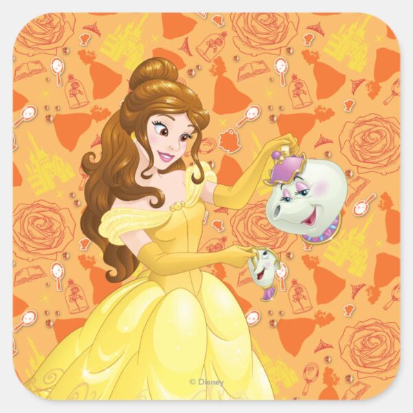 Belle_with_Mrs._Potts_and_Chip_Square_Sticker_1 Belle With Mrs. Potts And Chip Square Sticker