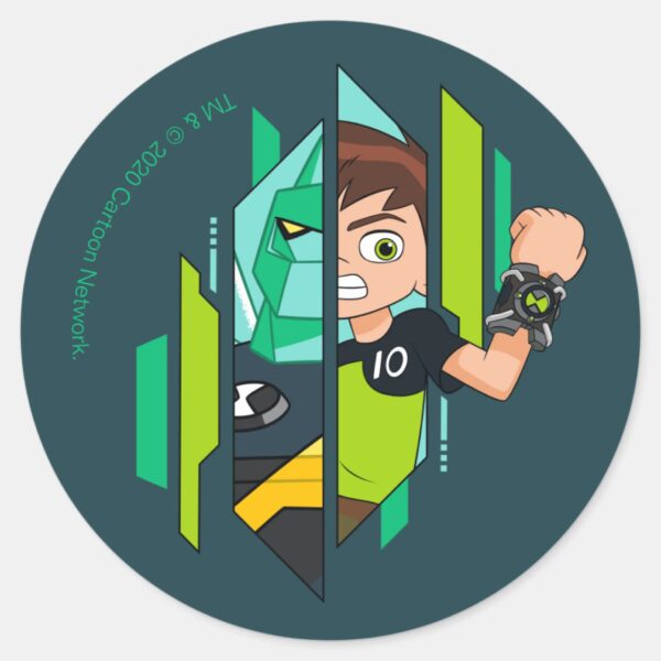 Ben_10_Diamondhead_DNA_Transformation_Classic_Round_Sticker_1 Ben 10 Diamondhead DNA Transformation Classic Round Sticker