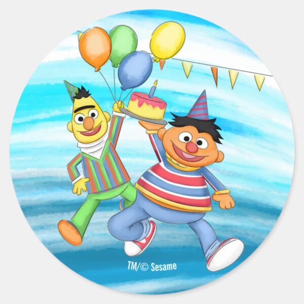Bert_and_Ernie_Birthday_Balloons_Classic_Round_Sticker_1 Bert And Ernie Birthday Balloons Classic Round Sticker