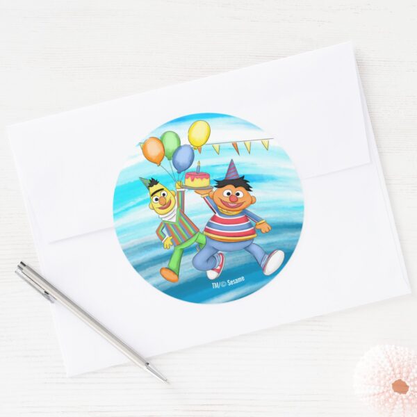 Bert_and_Ernie_Birthday_Balloons_Classic_Round_Sticker_3 Bert And Ernie Birthday Balloons Classic Round Sticker