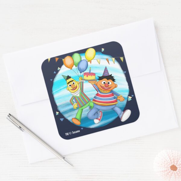 Bert_and_Ernie_Birthday_Balloons_Square_Sticker_3 Bert And Ernie Birthday Balloons Square Sticker