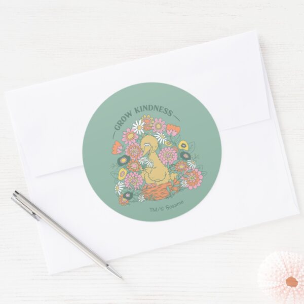 Big_Bird___Grow_Kindness_Floral_Graphic_Classic_Round_Sticker_3 Big Bird Grow Kindness Floral Graphic Classic Round Sticker