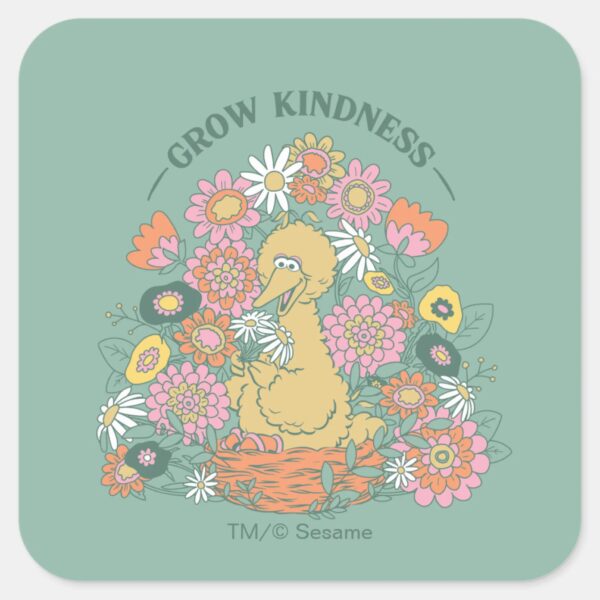 Big_Bird___Grow_Kindness_Floral_Graphic_Square_Sticker_1 Big Bird Grow Kindness Floral Graphic Square Sticker