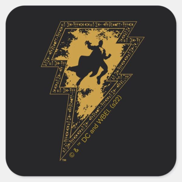 Black Adam Distressed Lightning Bolt Graphic Square Sticker