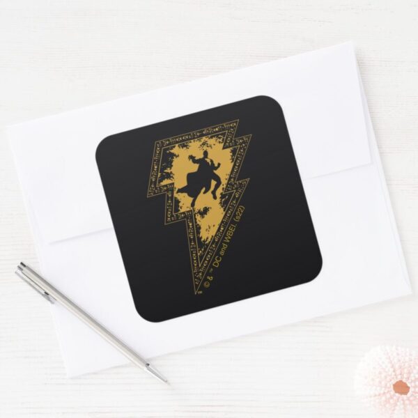 Black Adam Distressed Lightning Bolt Graphic Square Sticker