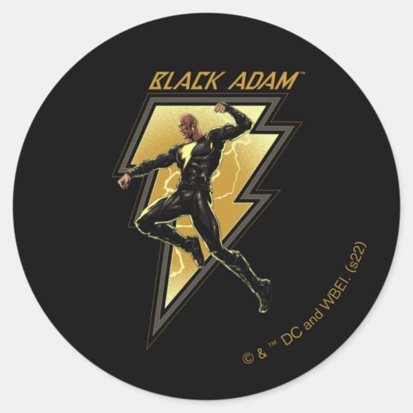 Black Adam Lightning Bolt Character Illustration Classic Round Sticker
