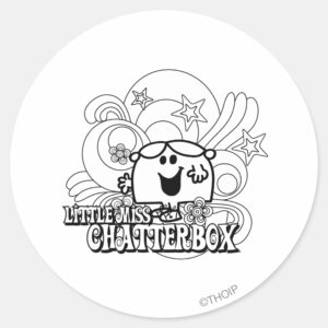 Black_&_White_Little_Miss_Chatterbox_Classic_Round_Sticker_1 Black White Little Miss Chatterbox Classic Round Sticker