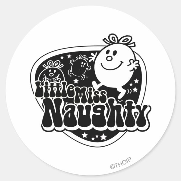 Black_&_White_Little_Miss_Naughty_Classic_Round_Sticker_1 Black White Little Miss Naughty Classic Round Sticker