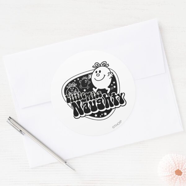 Black_&_White_Little_Miss_Naughty_Classic_Round_Sticker_3 Black White Little Miss Naughty Classic Round Sticker