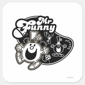 Black White Mr. Funny Square Sticker