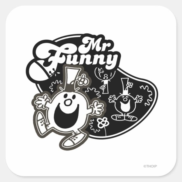 Black_&_White_Mr._Funny_Square_Sticker_1 Black White Mr. Funny Square Sticker