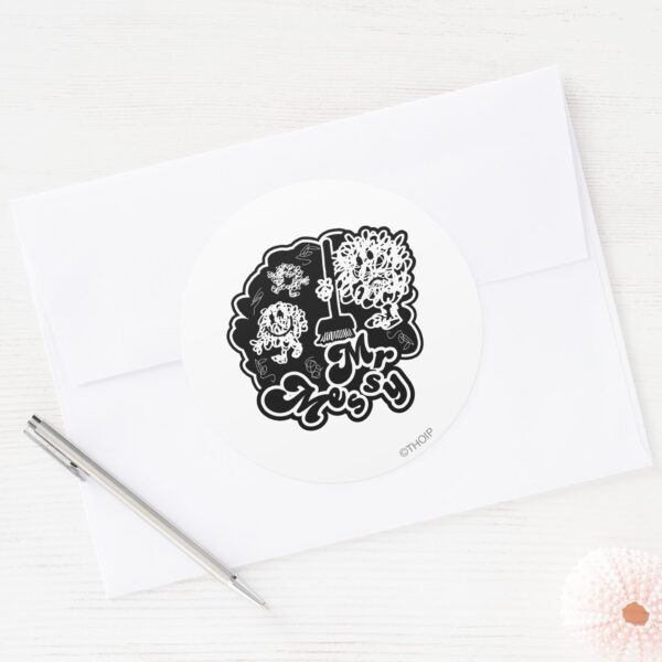 Black_&_White_Mr._Messy_Cleaning_Classic_Round_Sticker_3 Black White Mr. Messy Cleaning Classic Round Sticker