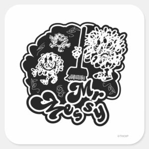Black_&_White_Mr._Messy_Cleaning_Square_Sticker_1 Black White Mr. Messy Cleaning Square Sticker