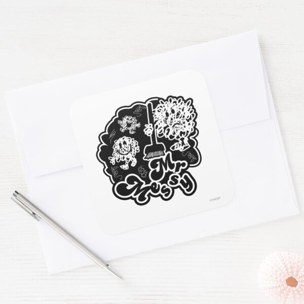 Black_&_White_Mr._Messy_Cleaning_Square_Sticker_3 Black White Mr. Messy Cleaning Square Sticker