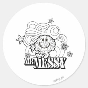 Black_&_White_Mr._Messy___Stars_&_Swirls_Classic_Round_Sticker_1 Black White Mr. Messy Stars Swirls Classic Round Sticker