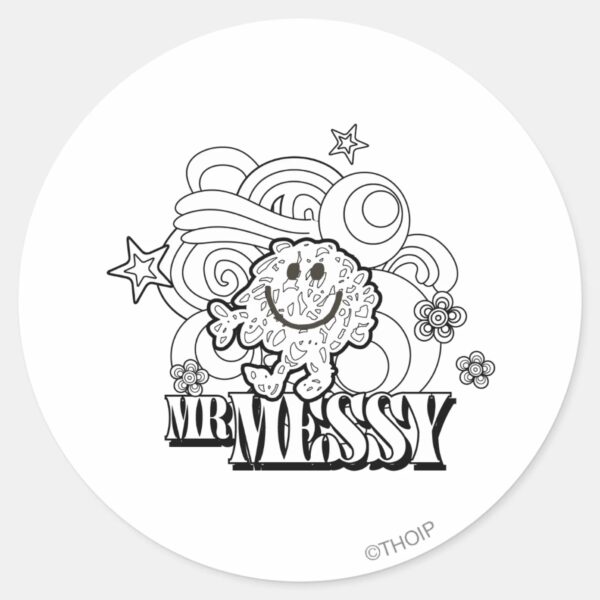 Black_&_White_Mr._Messy___Stars_&_Swirls_Classic_Round_Sticker_1 Black White Mr. Messy Stars Swirls Classic Round Sticker