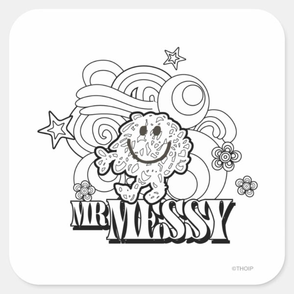 Black_&_White_Mr._Messy___Stars_&_Swirls_Square_Sticker_1 Black White Mr. Messy Stars Swirls Square Sticker