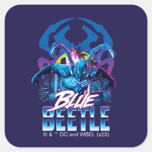 Blue Beetle Retrowave City Sunset Square Sticker