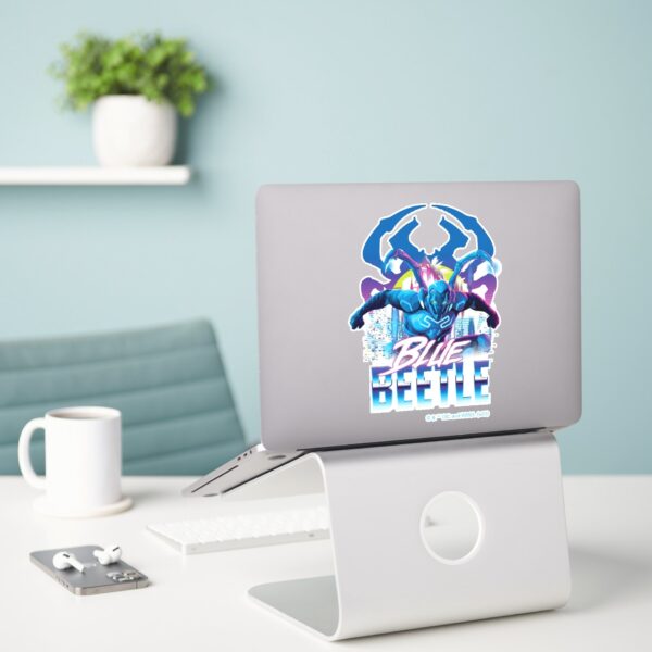 Blue_Beetle_Retrowave_City_Sunset_Sticker_3 Blue Beetle Retrowave City Sunset Sticker