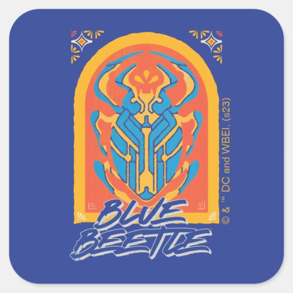 Blue_Beetle_Scarab_Talavera_Graphic_Square_Sticker_1 Blue Beetle Scarab Talavera Graphic Square Sticker