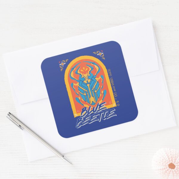 Blue_Beetle_Scarab_Talavera_Graphic_Square_Sticker_3 Blue Beetle Scarab Talavera Graphic Square Sticker