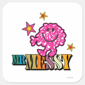 Bright Pink Mr. Messy Sparkling Stars Square Sticker