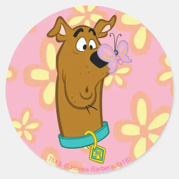 Butterfly_On_Scooby-Doo's_Nose_Classic_Round_Sticker_1 Butterfly On Scooby Doos Nose Classic Round Sticker