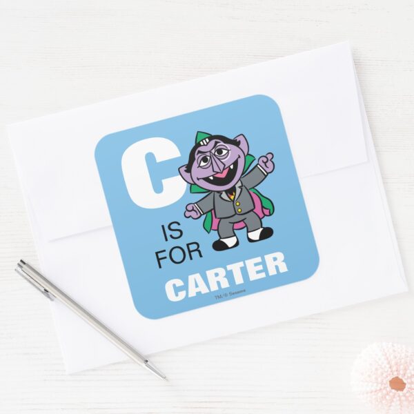 C_is_for_Count_von_Count___Add_Your_Name_Square_Sticker_3 C Is For Count Von Count Add Your Name Square Sticker