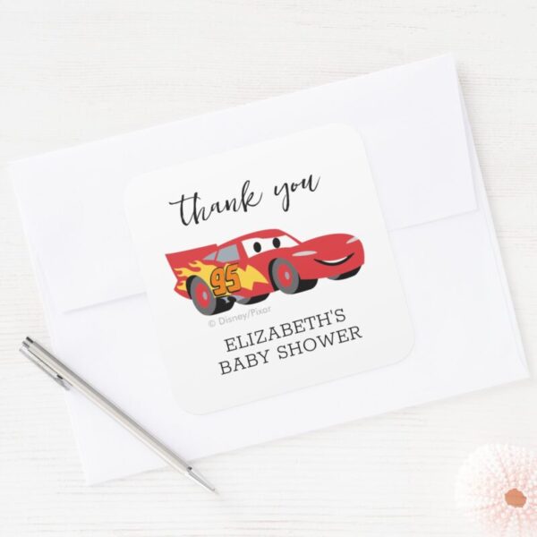 Cars_-_Lightning_McQueen_Baby_Shower_-_Thank_You_Square_Sticker_5 Cars Lightning McQueen Baby Shower Thank You Square Sticker