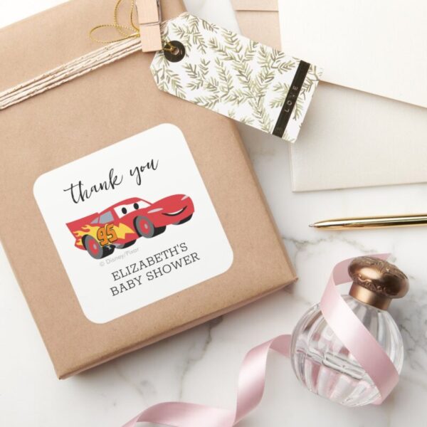 Cars_-_Lightning_McQueen_Baby_Shower_-_Thank_You_Square_Sticker_7 Cars Lightning McQueen Baby Shower Thank You Square Sticker