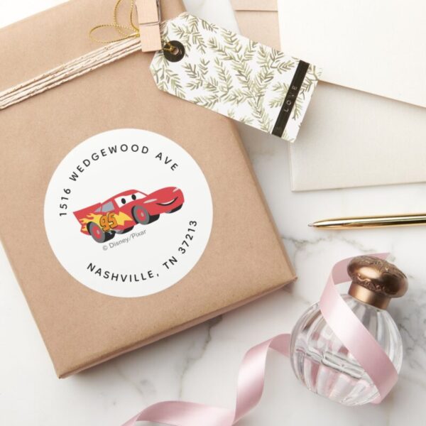 Cars_-_Lightning_McQueen_Baby_Shower_Address_Classic_Round_Sticker_6 Cars Lightning McQueen Baby Shower Address Classic Round Sticker