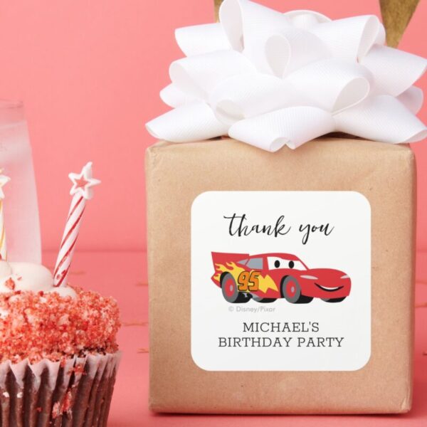 Cars_-_Lightning_McQueen_Birthday_-_Thank_You_Square_Sticker_7 Cars Lightning McQueen Birthday Thank You Square Sticker