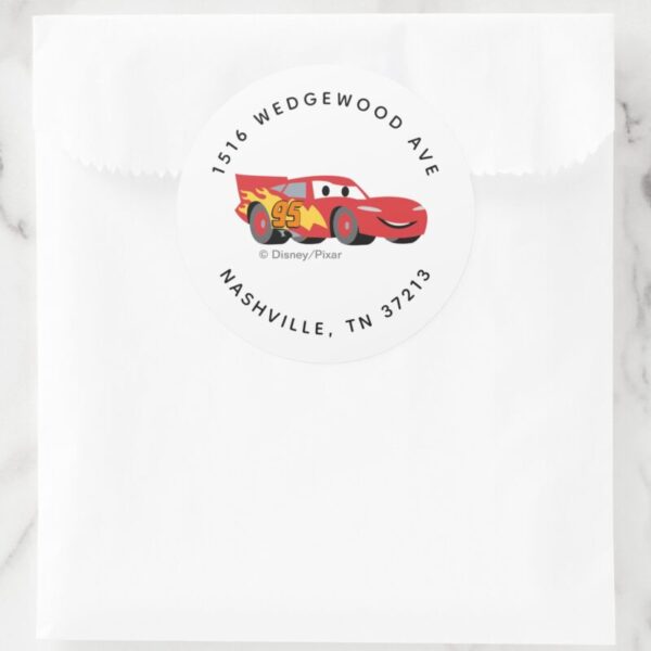 Cars_-_Lightning_McQueen_Birthday_Address_Classic_Round_Sticker_4 Cars Lightning McQueen Birthday Address Classic Round Sticker