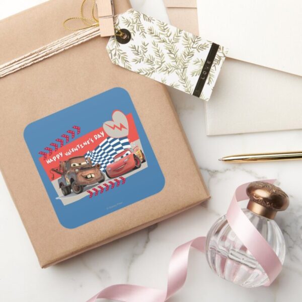 Cars_Happy_Valentine's_Day_Square_Sticker_5 Cars Happy Valentines Day Square Sticker