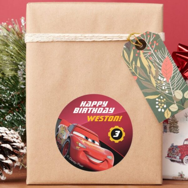 Cars_Lightning_McQueen___Birthday_Classic_Round_Sticker_8 Cars Lightning McQueen Birthday Classic Round Sticker