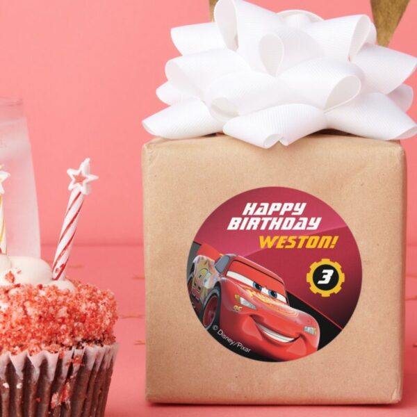 Cars_Lightning_McQueen___Birthday_Classic_Round_Sticker_9 Cars Lightning McQueen Birthday Classic Round Sticker