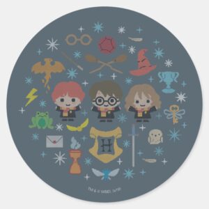 Cartoon_Harry_Potter_Cross-Stitch_Collage_Classic_Round_Sticker_1 Cartoon Harry Potter Cross Stitch Collage Classic Round Sticker