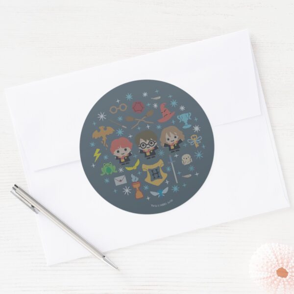 Cartoon_Harry_Potter_Cross-Stitch_Collage_Classic_Round_Sticker_3 Cartoon Harry Potter Cross Stitch Collage Classic Round Sticker