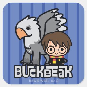 Cartoon_Harry_Potter_and_Buckbeak_Square_Sticker_1 Cartoon Harry Potter And Buckbeak Square Sticker