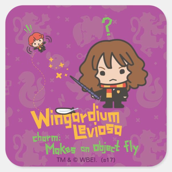 Cartoon Hermione And Ron Wingardium Leviosa Spell Square Sticker